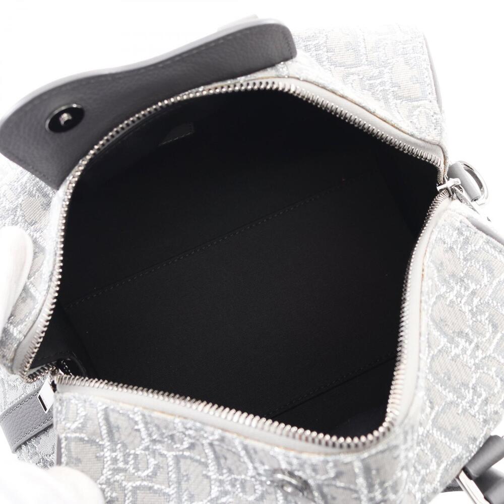 Dior Tone Silver Oblique Leather Gray Canvas Langot Handbag